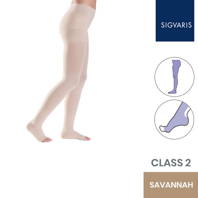 Sigvaris Style Semitransparent Class 2 Savannah Compression Tights with Open Toe